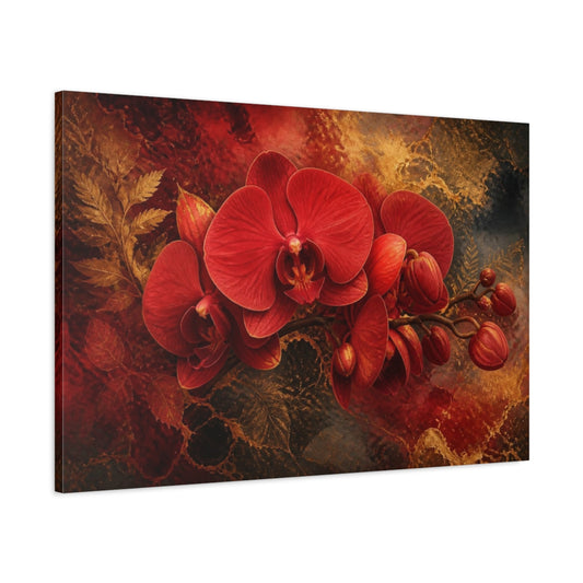 Main Mockup. Crimson Orchid Elegance shown as canvas print