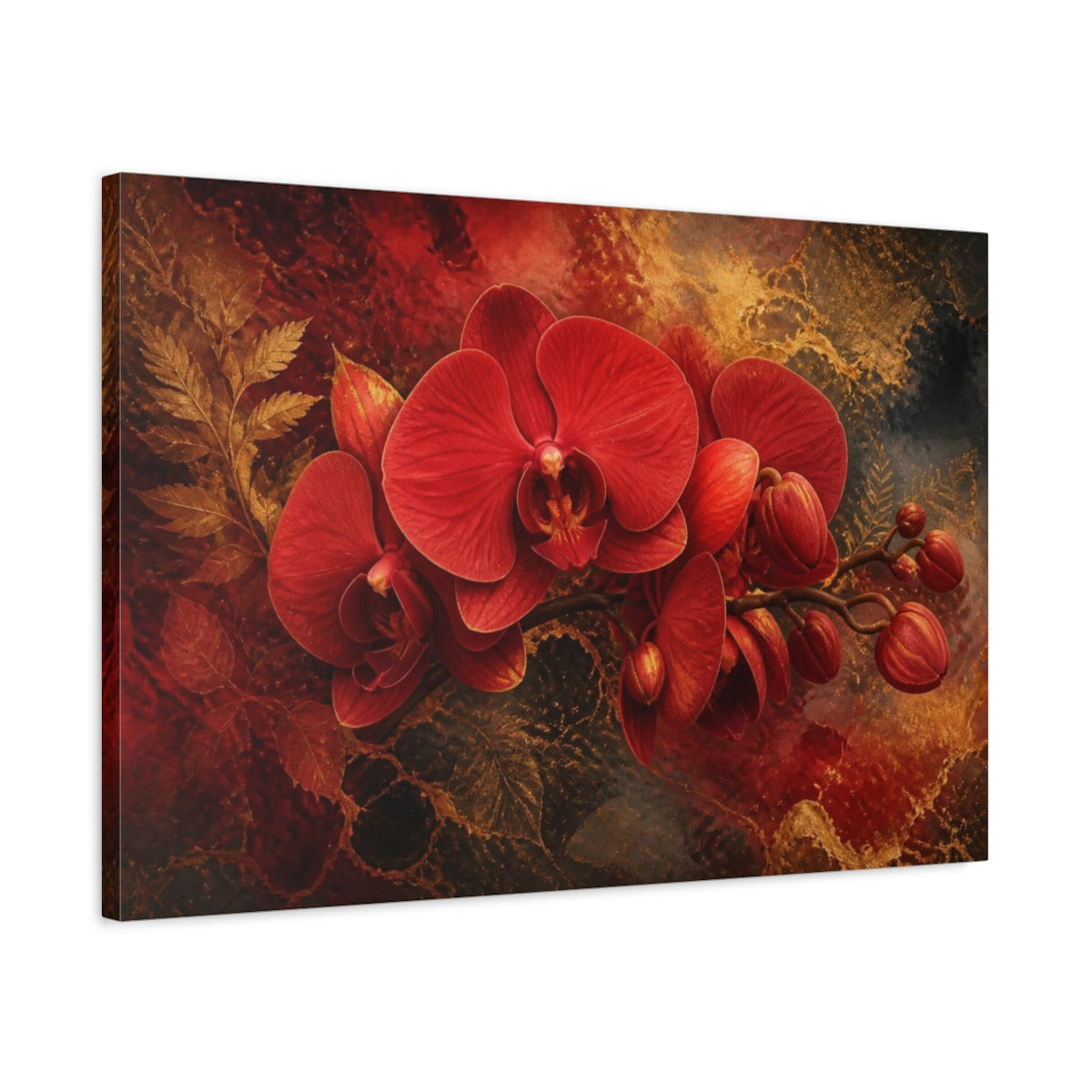 Side Mockup 2. Crimson Orchid Elegance shown as canvas print
