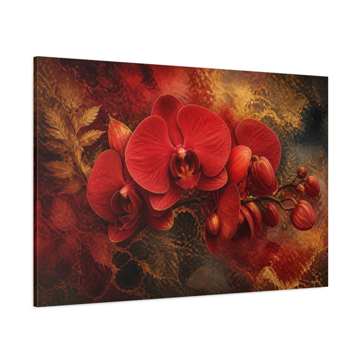 Side Mockup 1. Crimson Orchid Elegance shown as canvas print