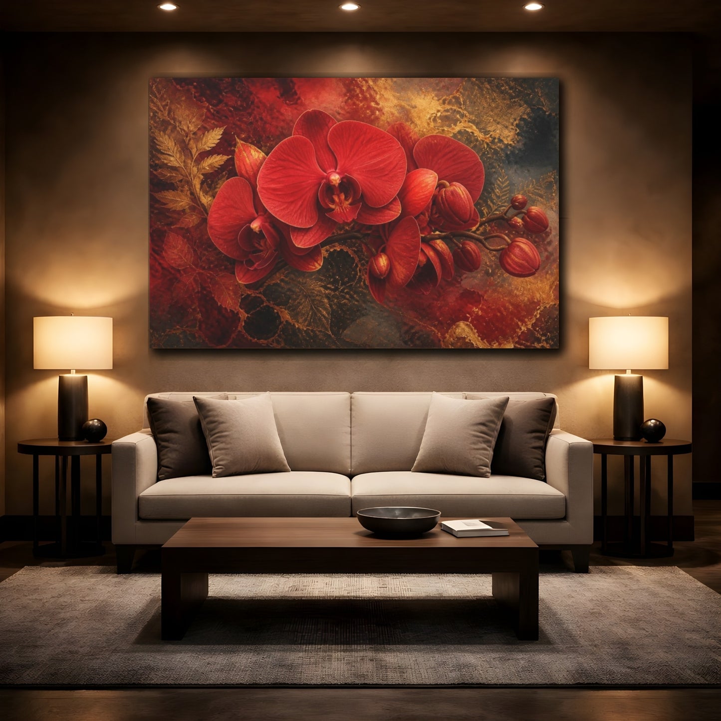 Mockup 2. Crimson Orchid Elegance shown as canvas print