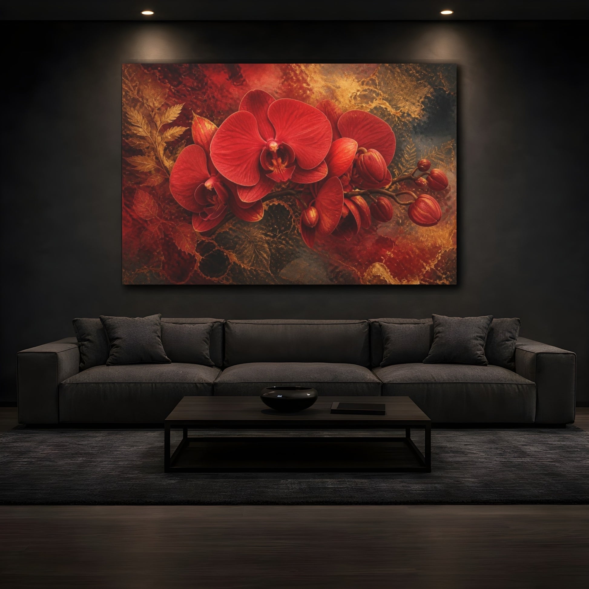 Mockup 3. Crimson Orchid Elegance shown as canvas print