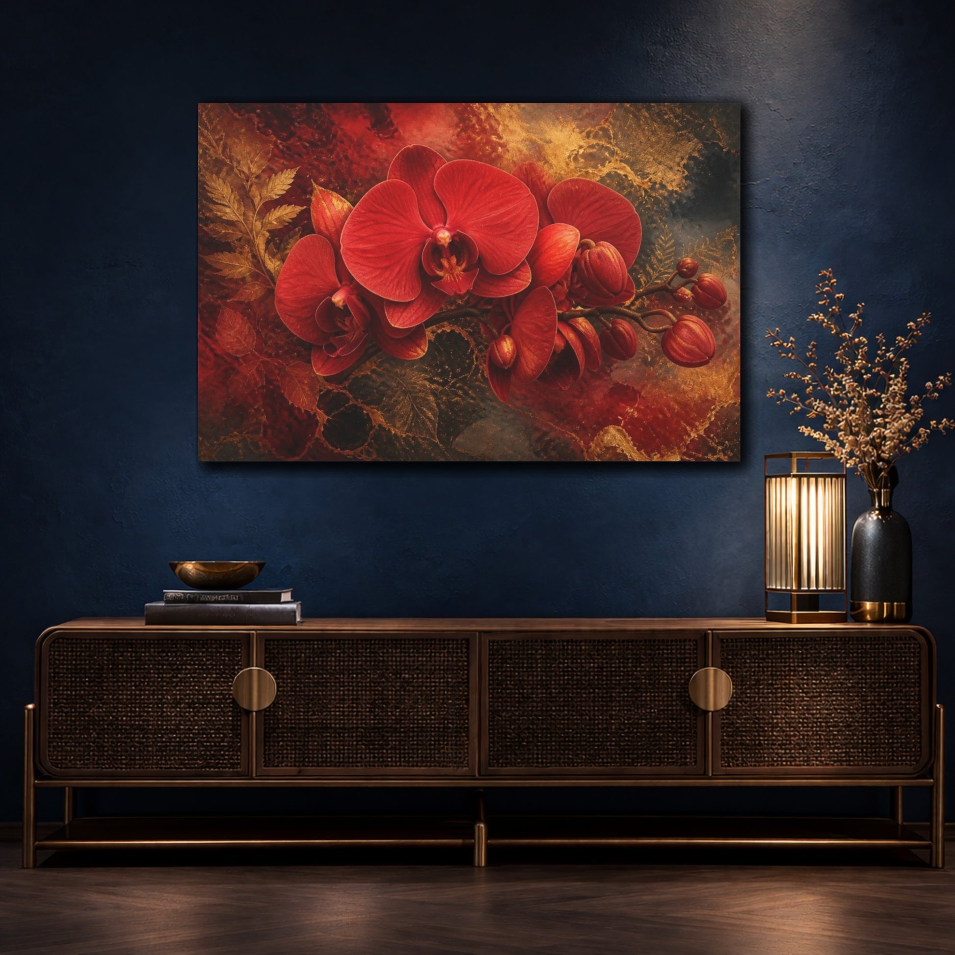 Mockup 4. Crimson Orchid Elegance shown as canvas print