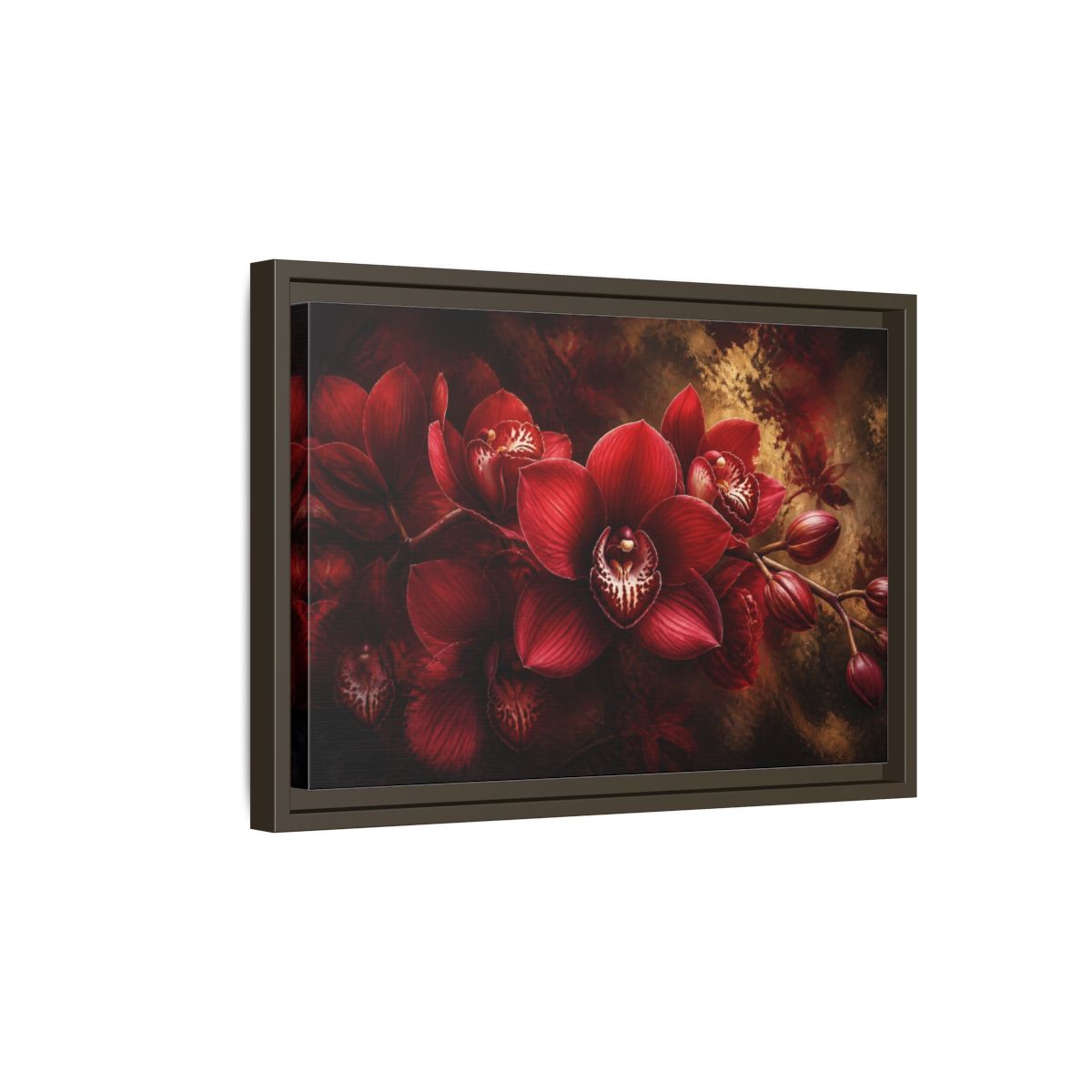 Side Mockup 5. Crimson Orchid Floral Study shown as framed canvas print