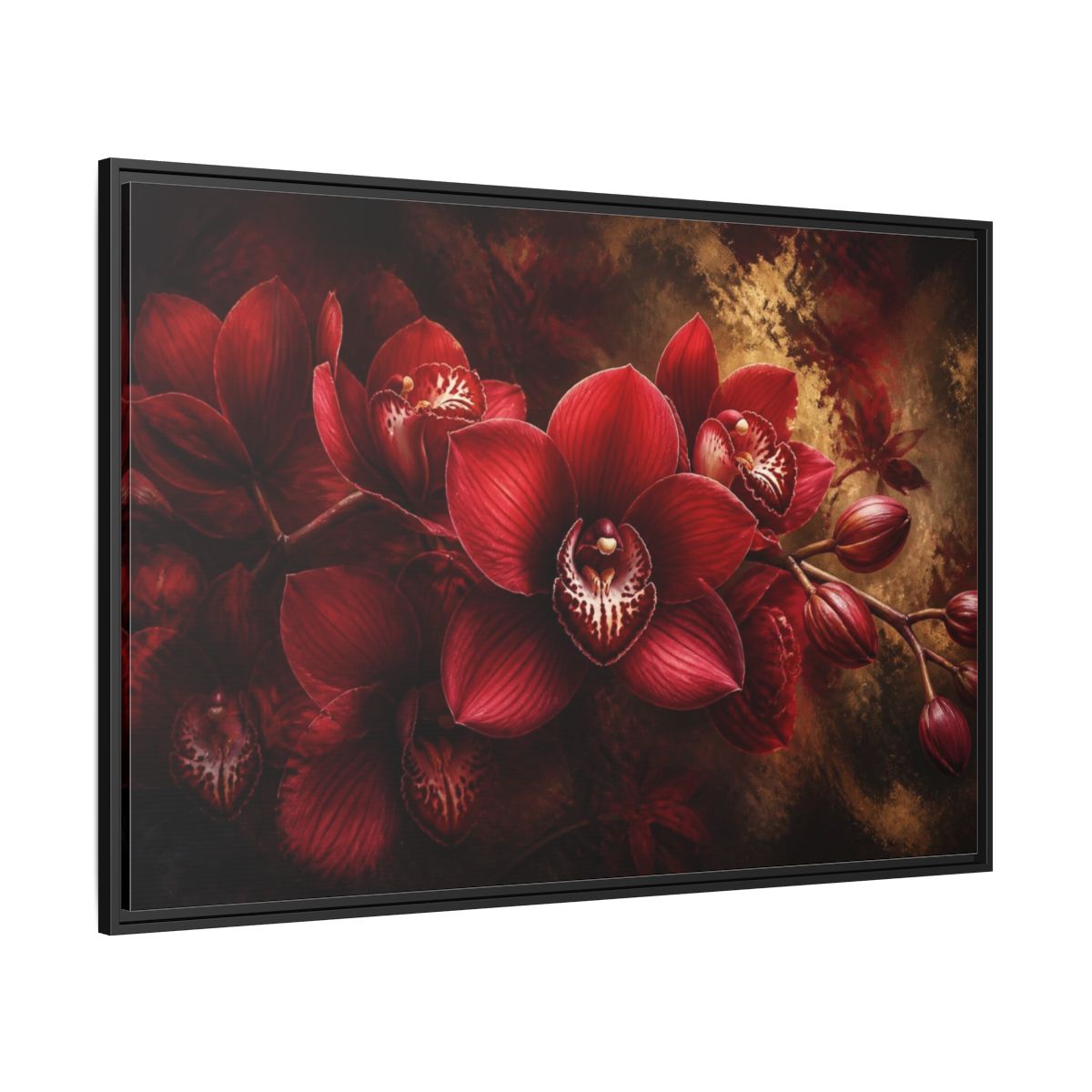 Side Mockup 12. Crimson Orchid Floral Study shown as framed canvas print