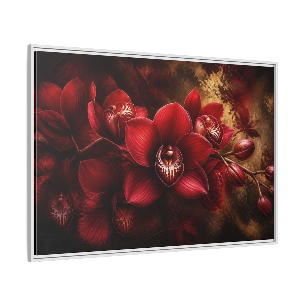 Side Mockup 7. Crimson Orchid Floral Study shown as framed canvas print