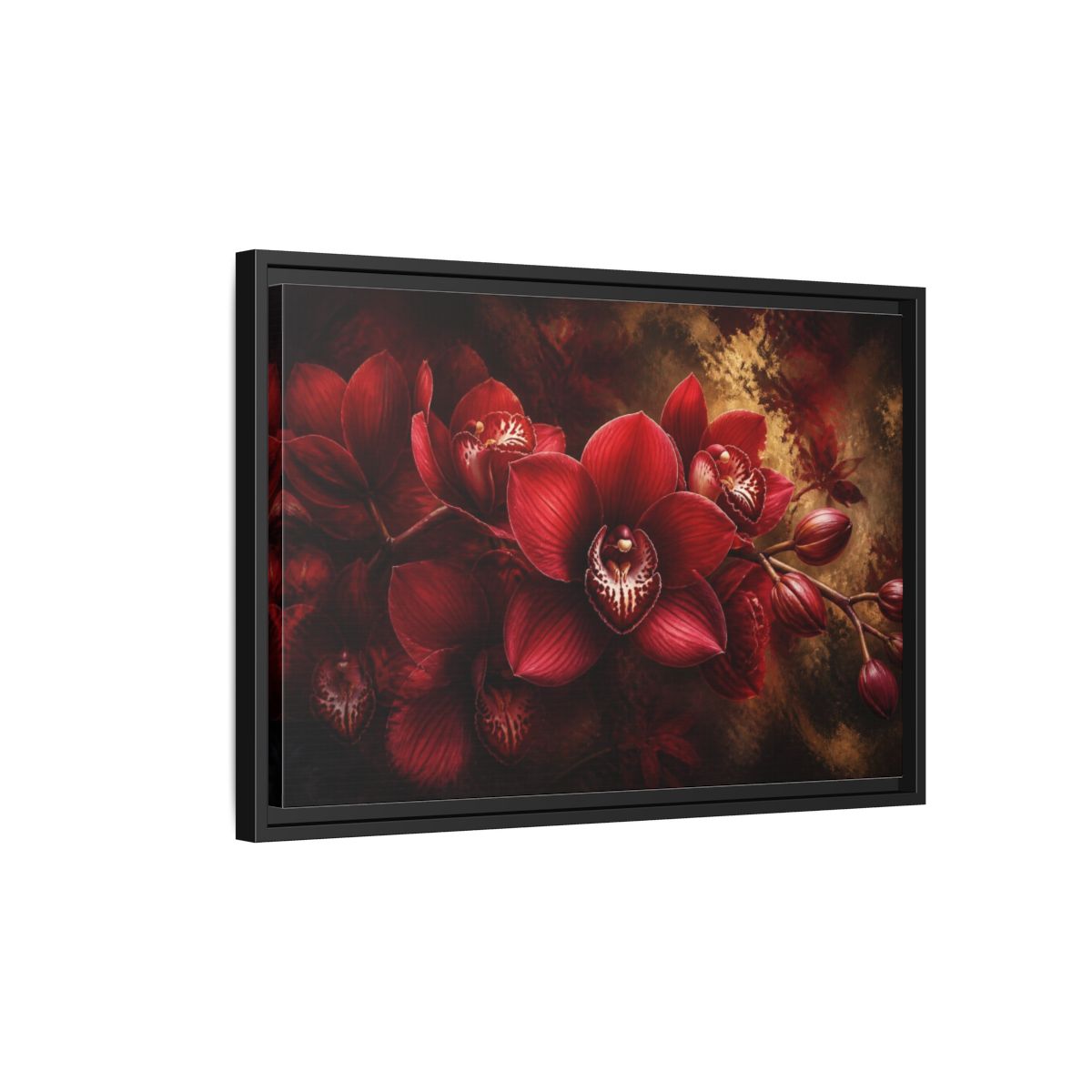 Side Mockup 3. Crimson Orchid Floral Study shown as framed canvas print