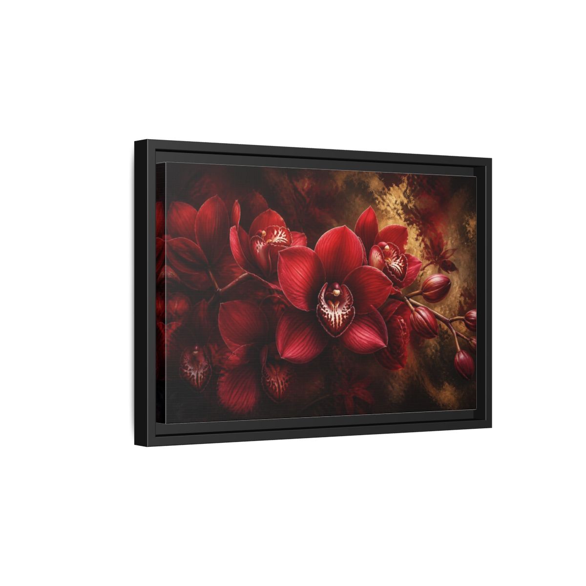 Side Mockup 6. Crimson Orchid Floral Study shown as framed canvas print
