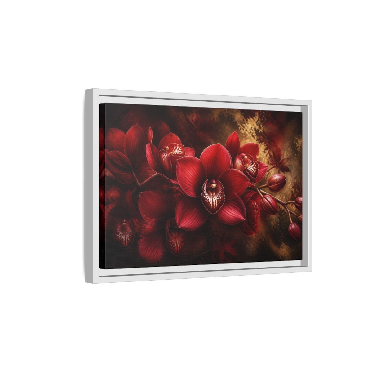 Side Mockup 4. Crimson Orchid Floral Study shown as framed canvas print