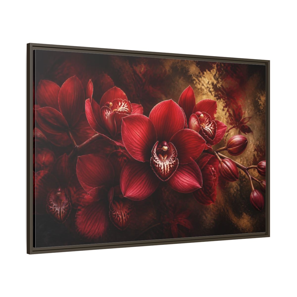 Side Mockup 8. Crimson Orchid Floral Study shown as framed canvas print
