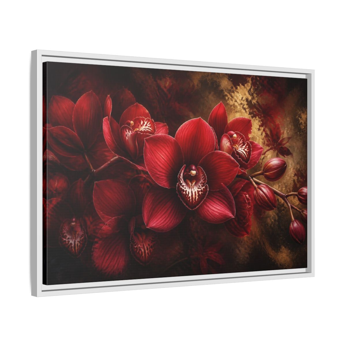 Side Mockup 10. Crimson Orchid Floral Study shown as framed canvas print