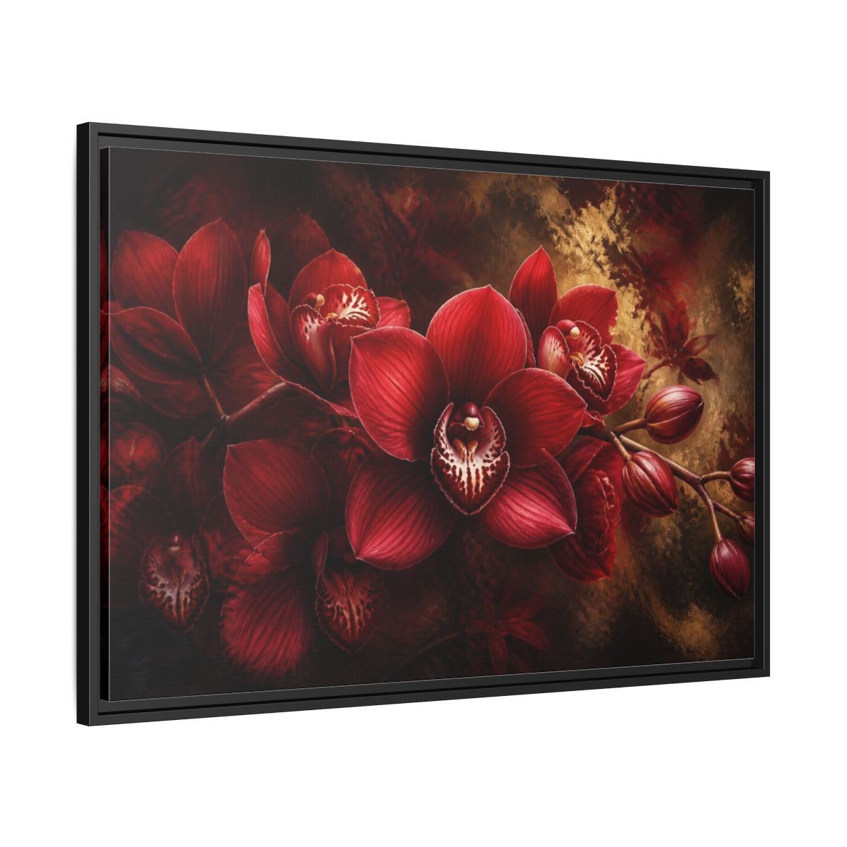 Side Mockup 13. Crimson Orchid Floral Study shown as framed canvas print