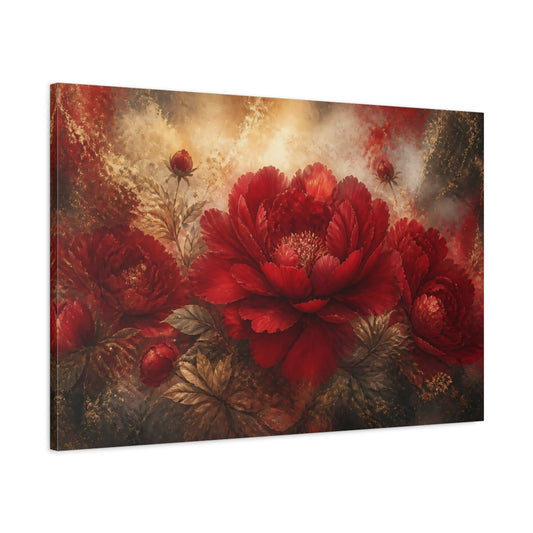 Main Mockup. Crimson Peony Elegance shown as canvas print