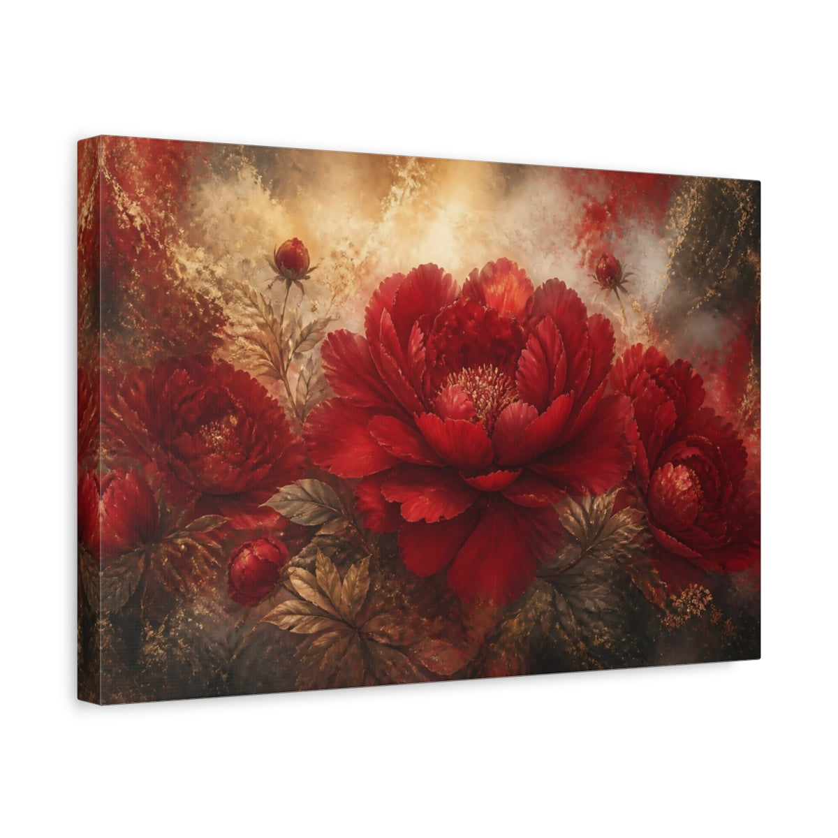 Side Mockup 4. Crimson Peony Elegance shown as canvas print