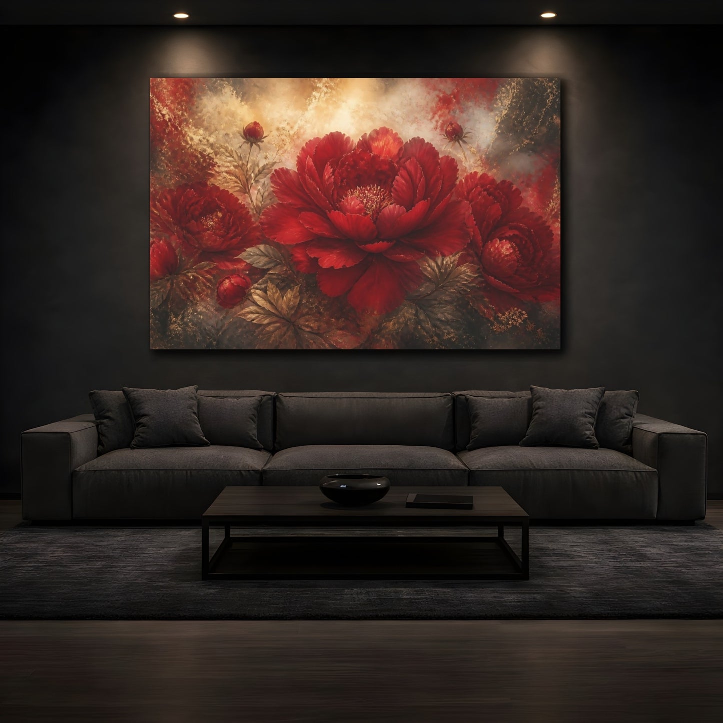 Mockup 3. Crimson Peony Elegance shown as canvas print