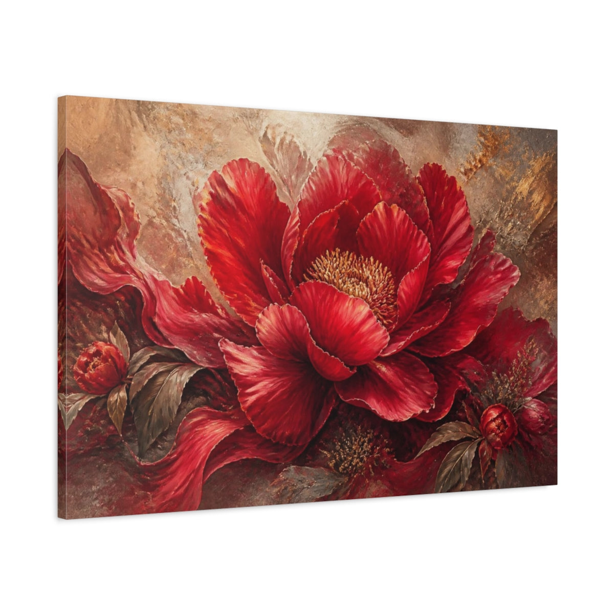 Main Mockup. Crimson Peony Floral Statement shown as canvas print