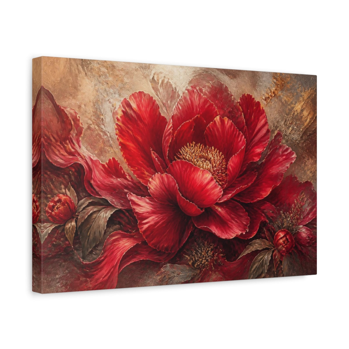 Side Mockup 4. Crimson Peony Floral Statement shown as canvas print
