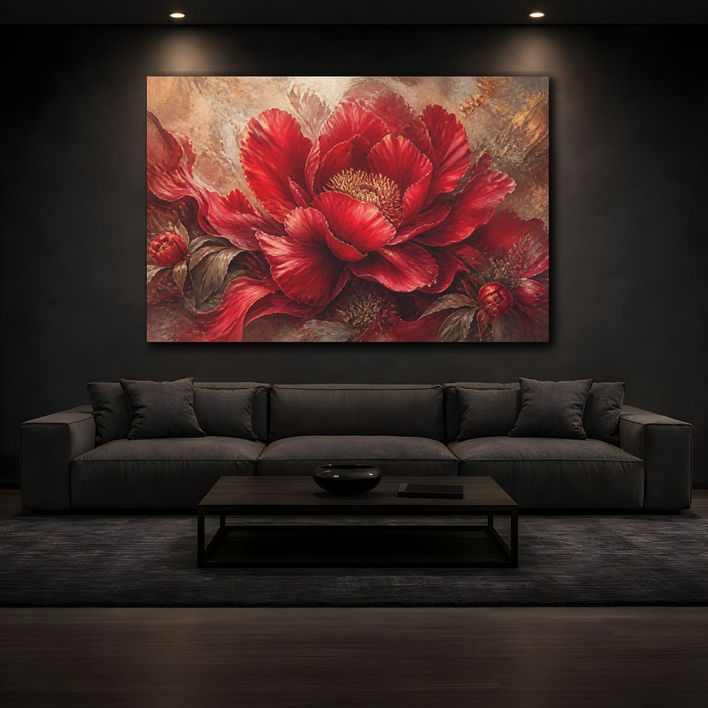 Mockup 3. Crimson Peony Floral Statement shown as canvas print