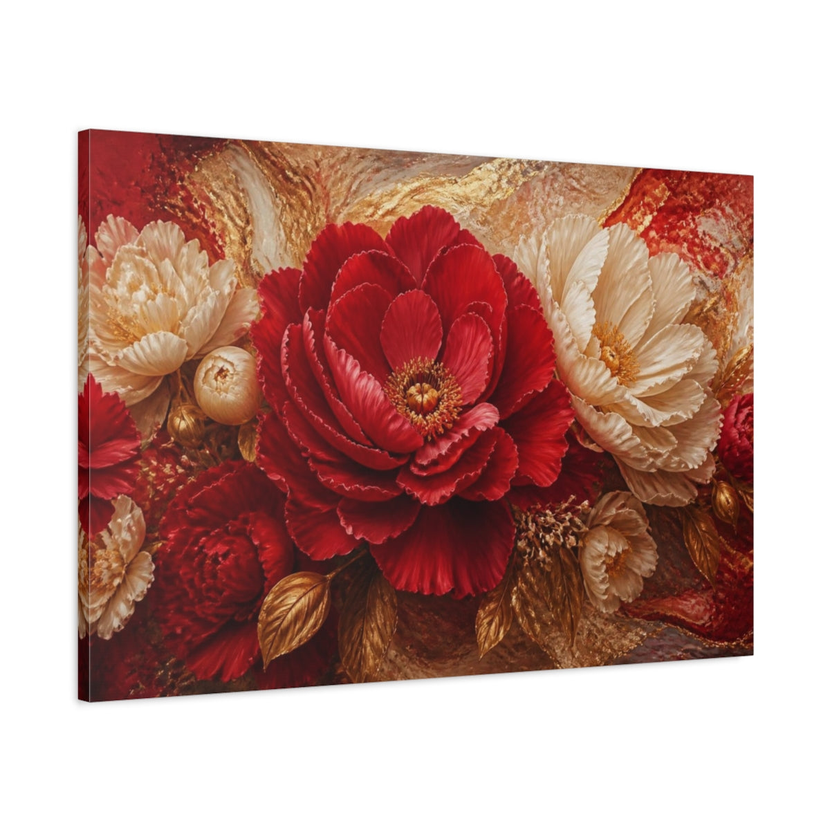 Main Mockup. Crimson Peony Flower shown as canvas print