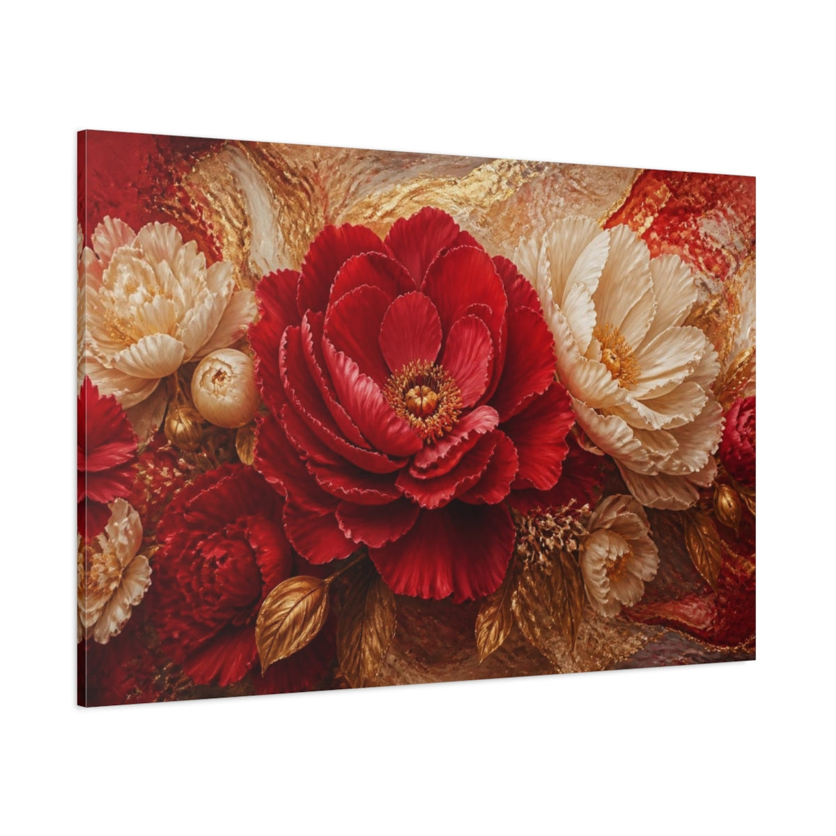 Side Mockup 1. Crimson Peony Flower shown as canvas print