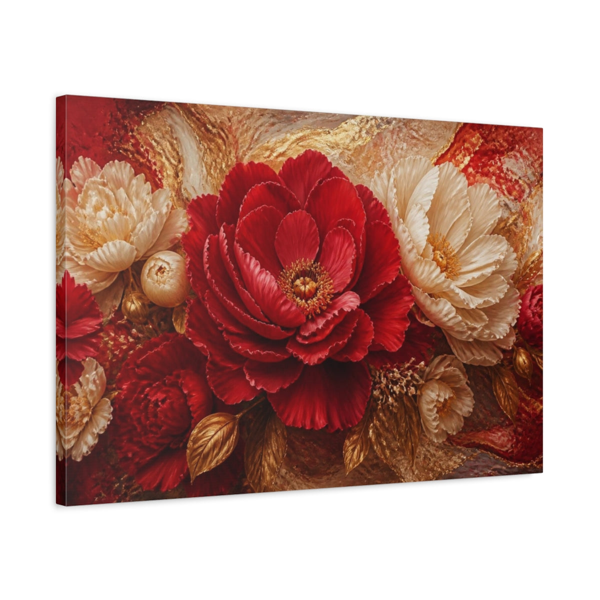 Side Mockup 2. Crimson Peony Flower shown as canvas print