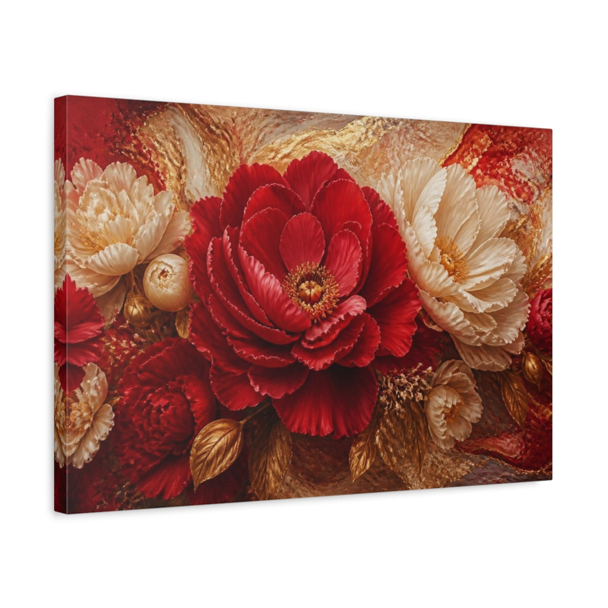 Side Mockup 3. Crimson Peony Flower shown as canvas print