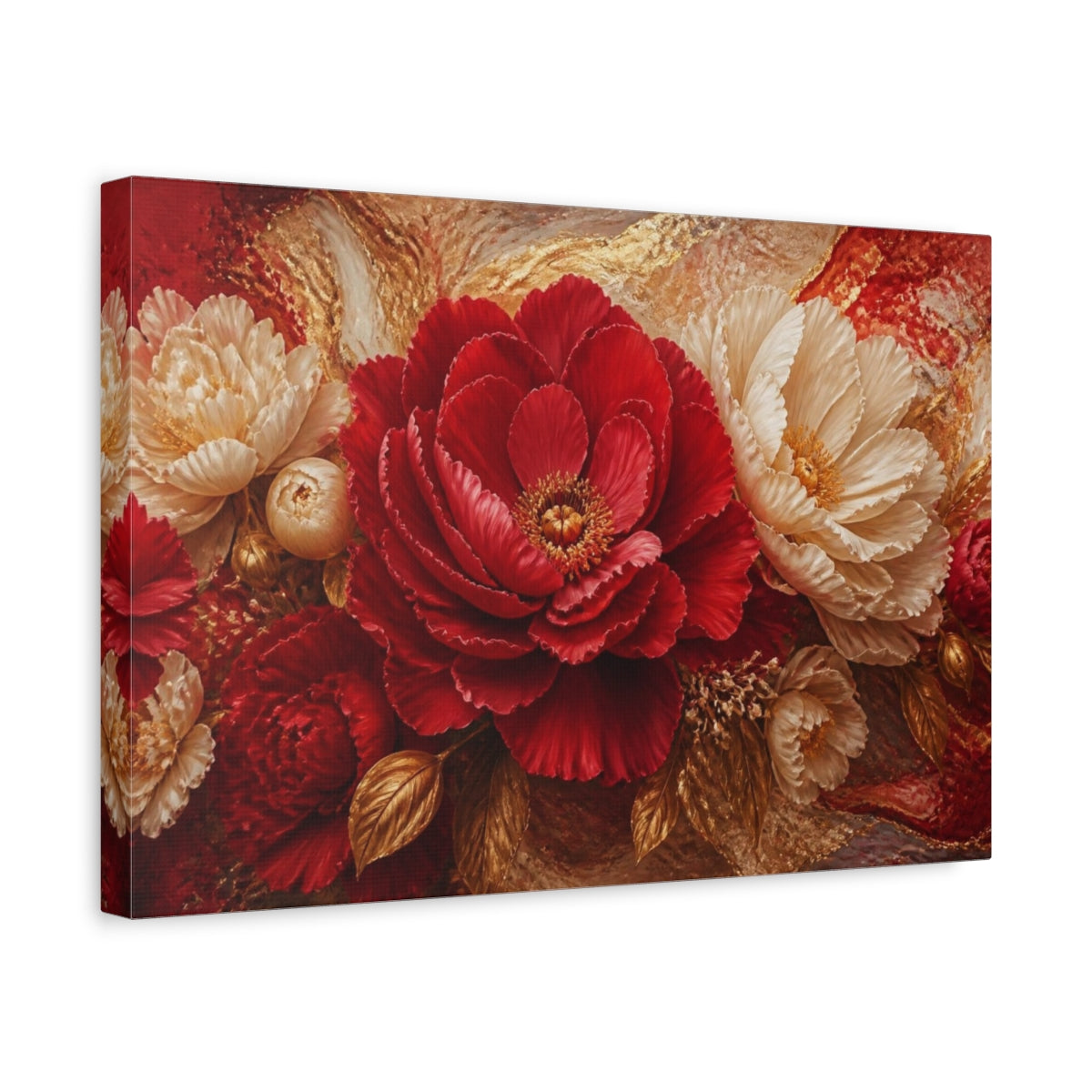 Side Mockup 4. Crimson Peony Flower shown as canvas print
