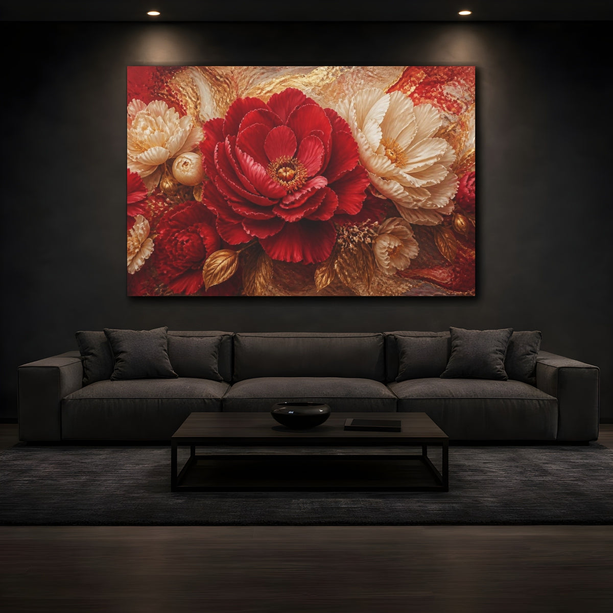 Mockup 3. Crimson Peony Flower shown as canvas print