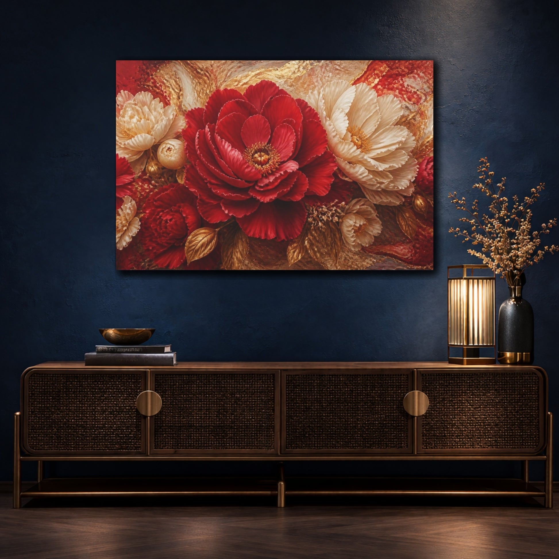 Mockup 4. Crimson Peony Flower shown as canvas print