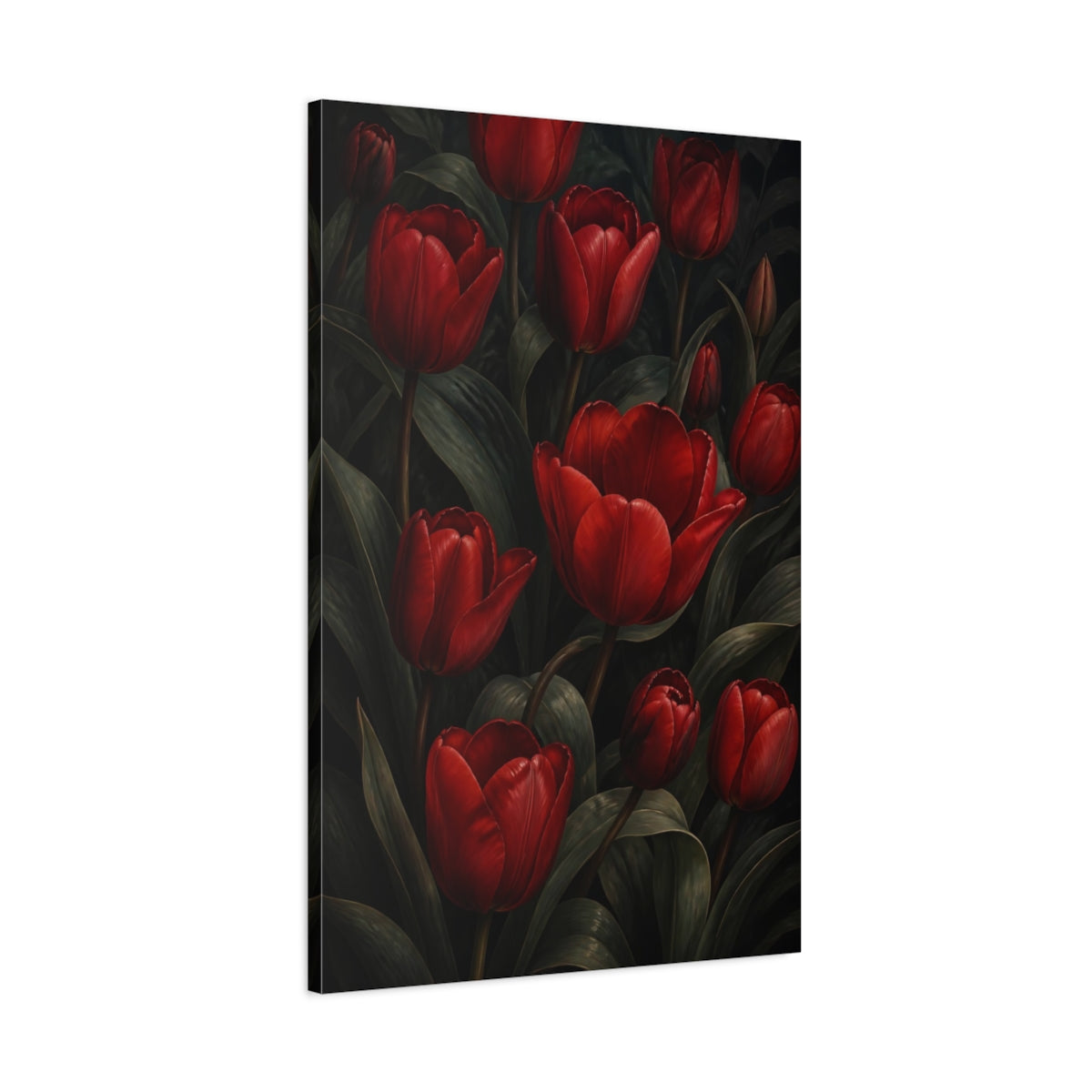 Main Mockup. Crimson Tulip Flowers shown as canvas print