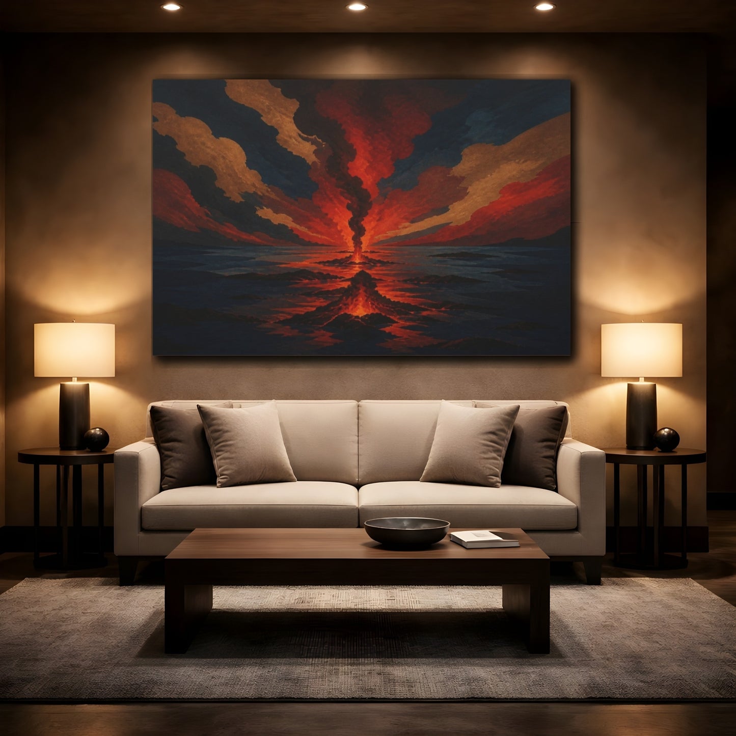 Mockup 2. Crimson Volcano Horizon shown as canvas print