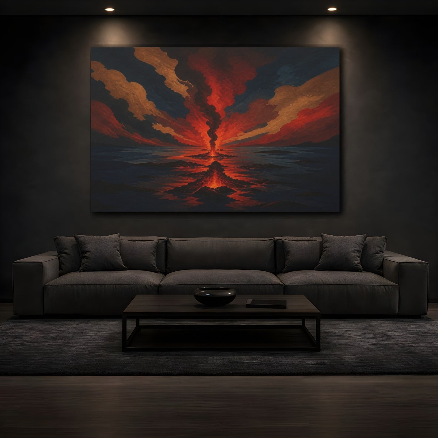 Mockup 3. Crimson Volcano Horizon shown as canvas print
