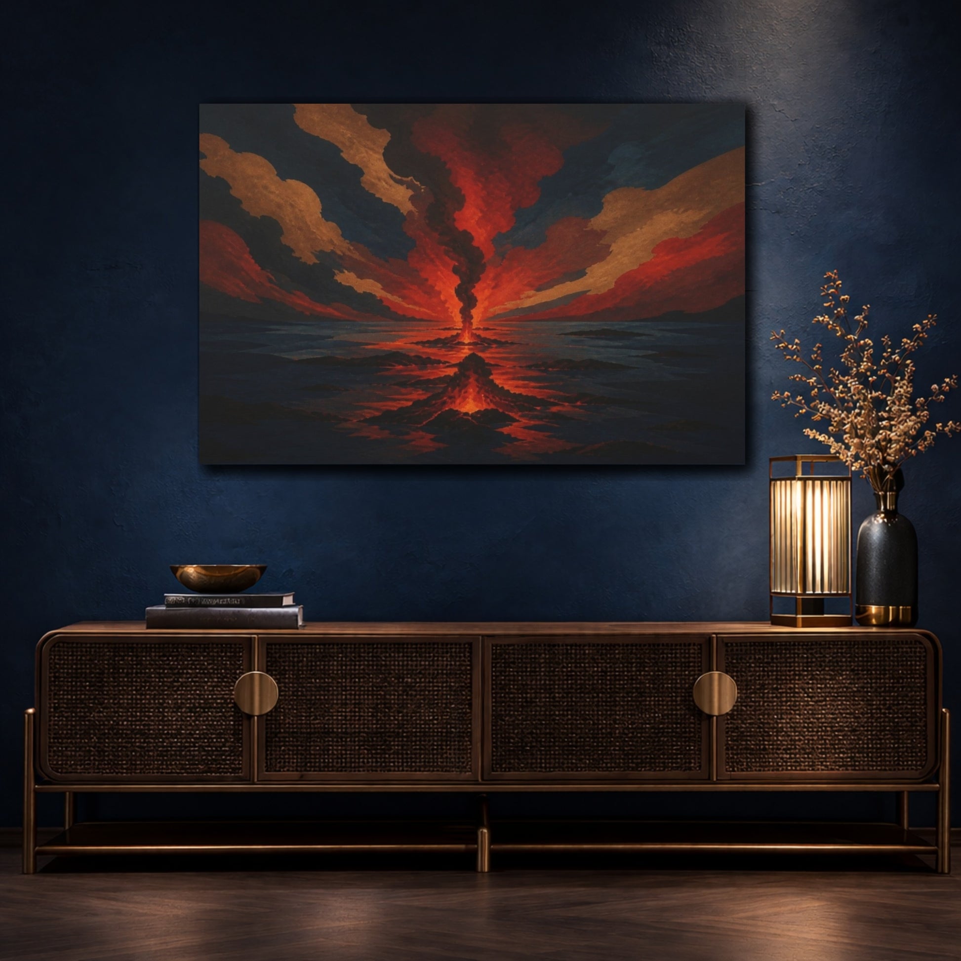 Mockup 4. Crimson Volcano Horizon shown as canvas print