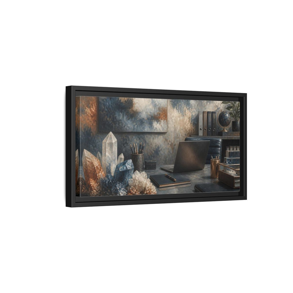 Side Mockup 8. Crystal Cluster Office Scene shown as framed canvas print