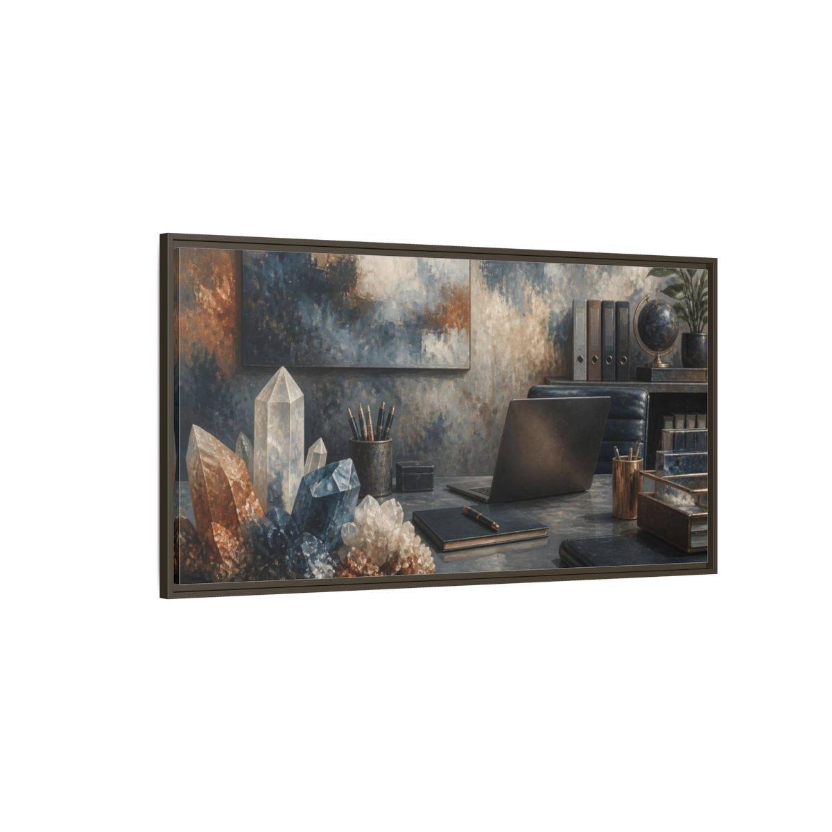 Side Mockup 4. Crystal Cluster Office Scene shown as framed canvas print