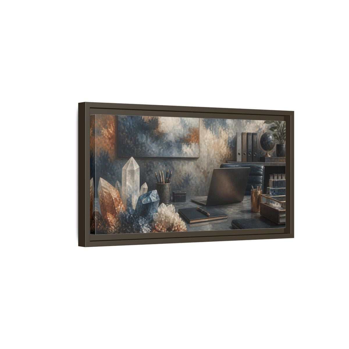 Side Mockup 7. Crystal Cluster Office Scene shown as framed canvas print