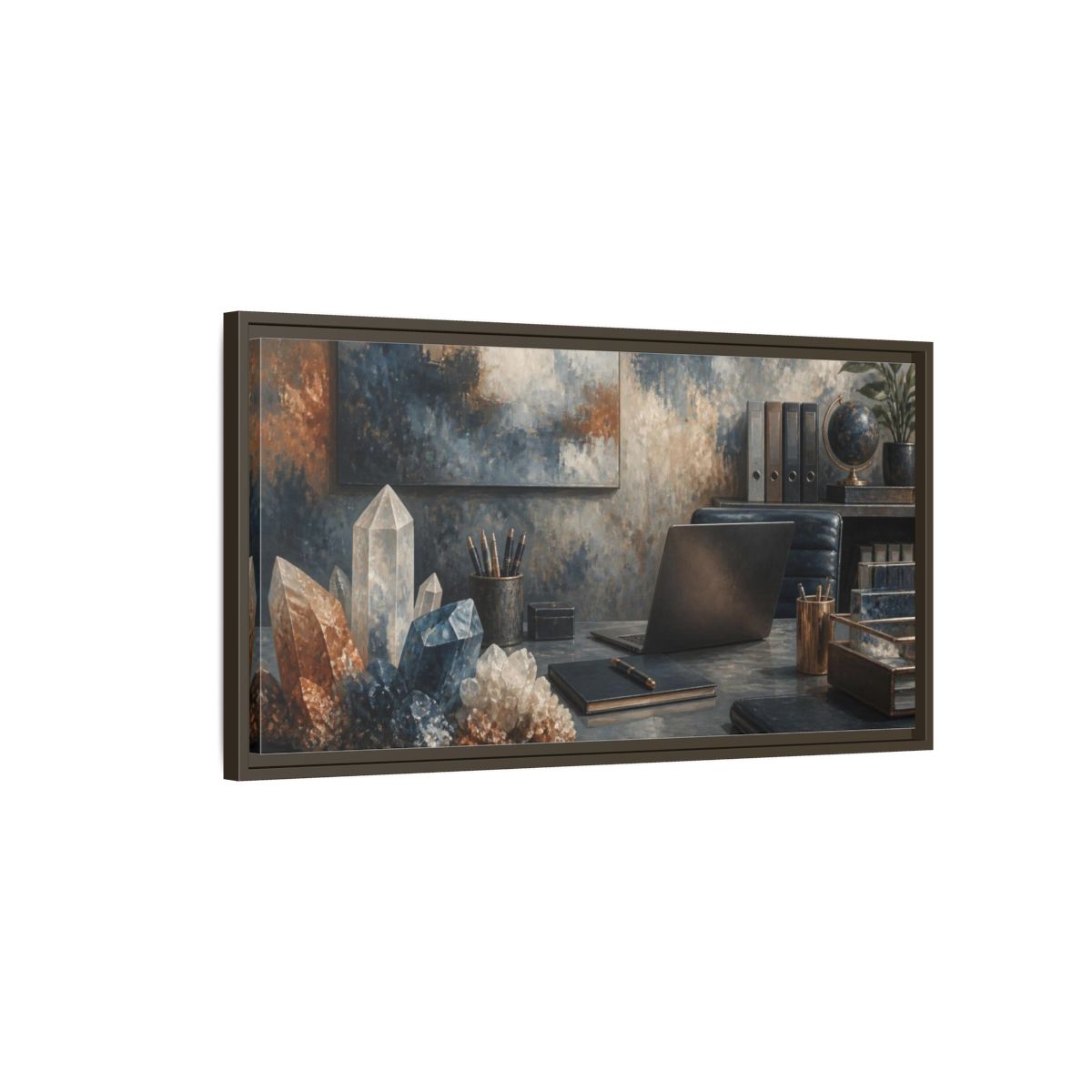 Main Mockup. Crystal Cluster Office Scene shown as framed canvas print