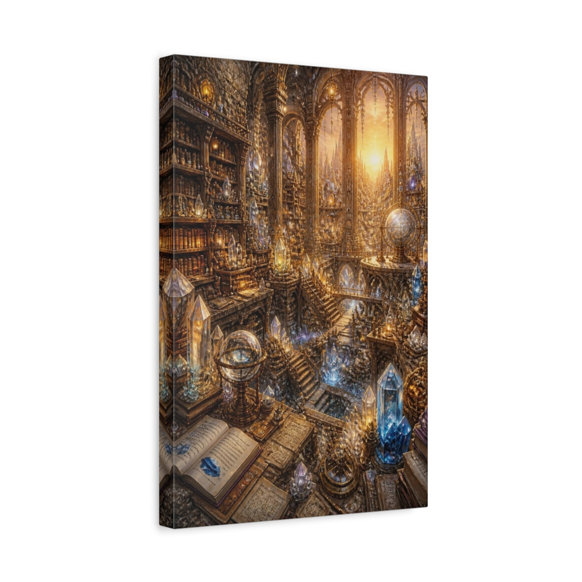 Side Mockup 4. Crystal Library At Sunrise shown as canvas print