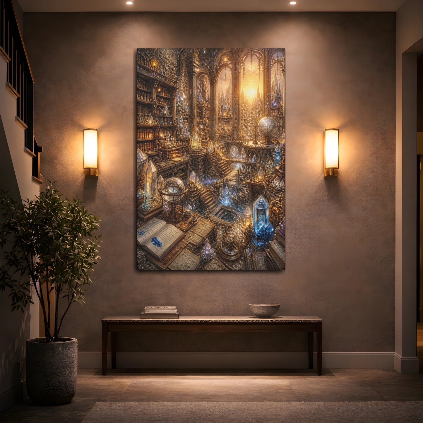 Mockup 2. Crystal Library At Sunrise shown as canvas print