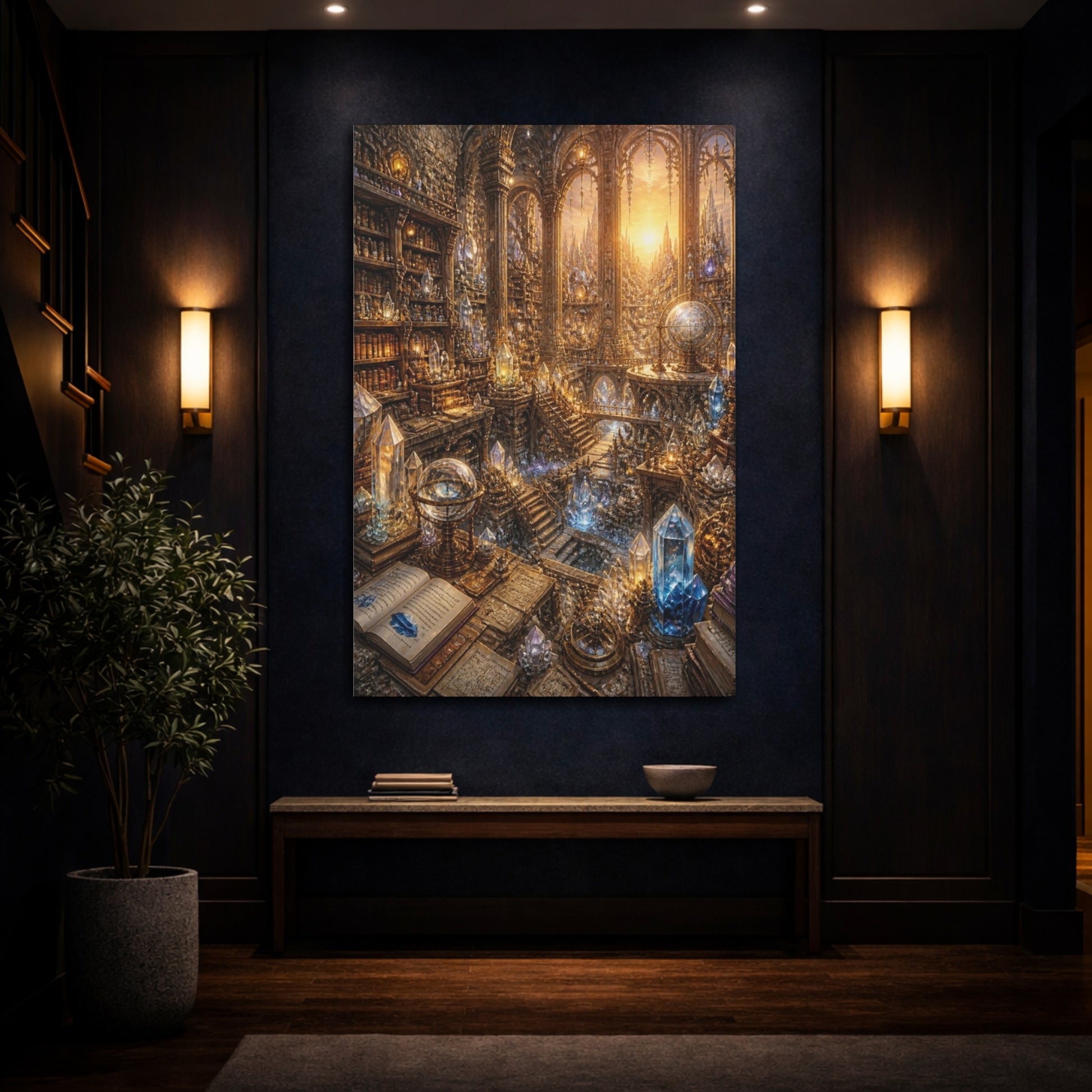 Mockup 4. Crystal Library At Sunrise shown as canvas print