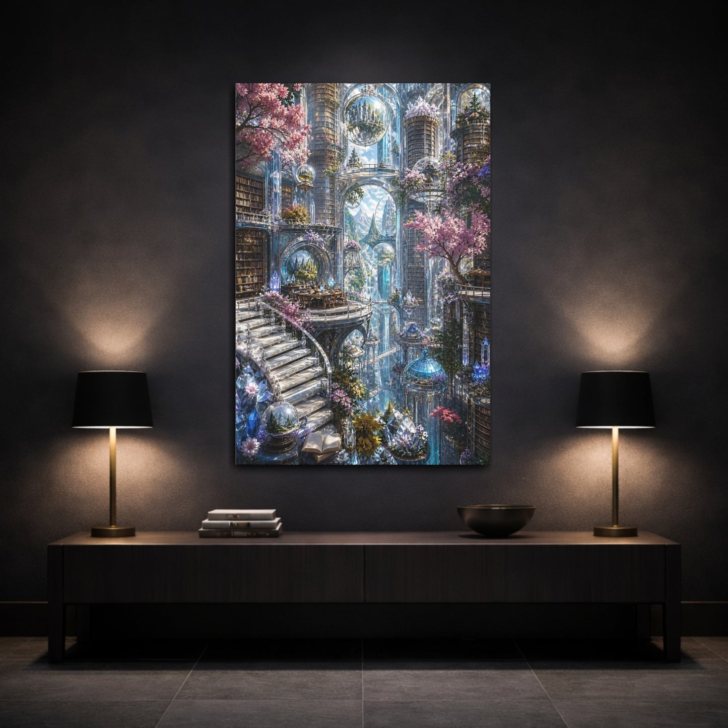 Mockup 3. Crystal Library Sanctuary shown as canvas print