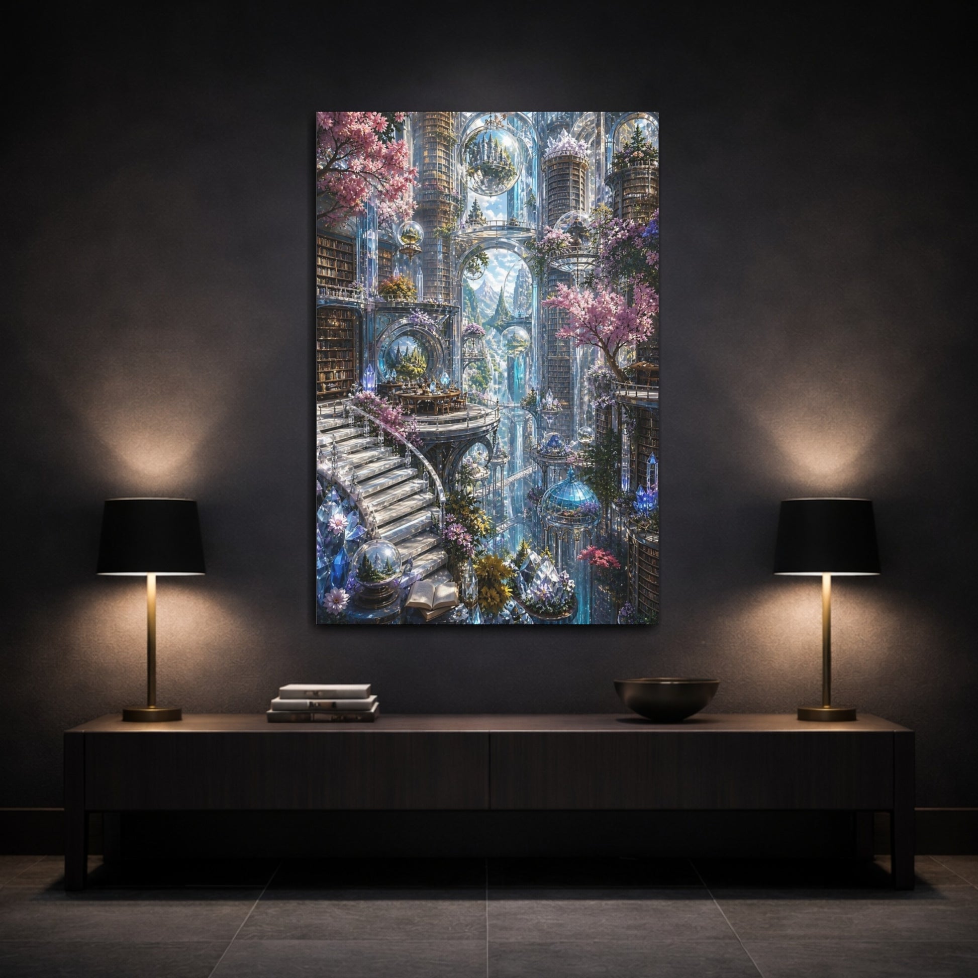 Mockup 3. Crystal Library Sanctuary shown as canvas print