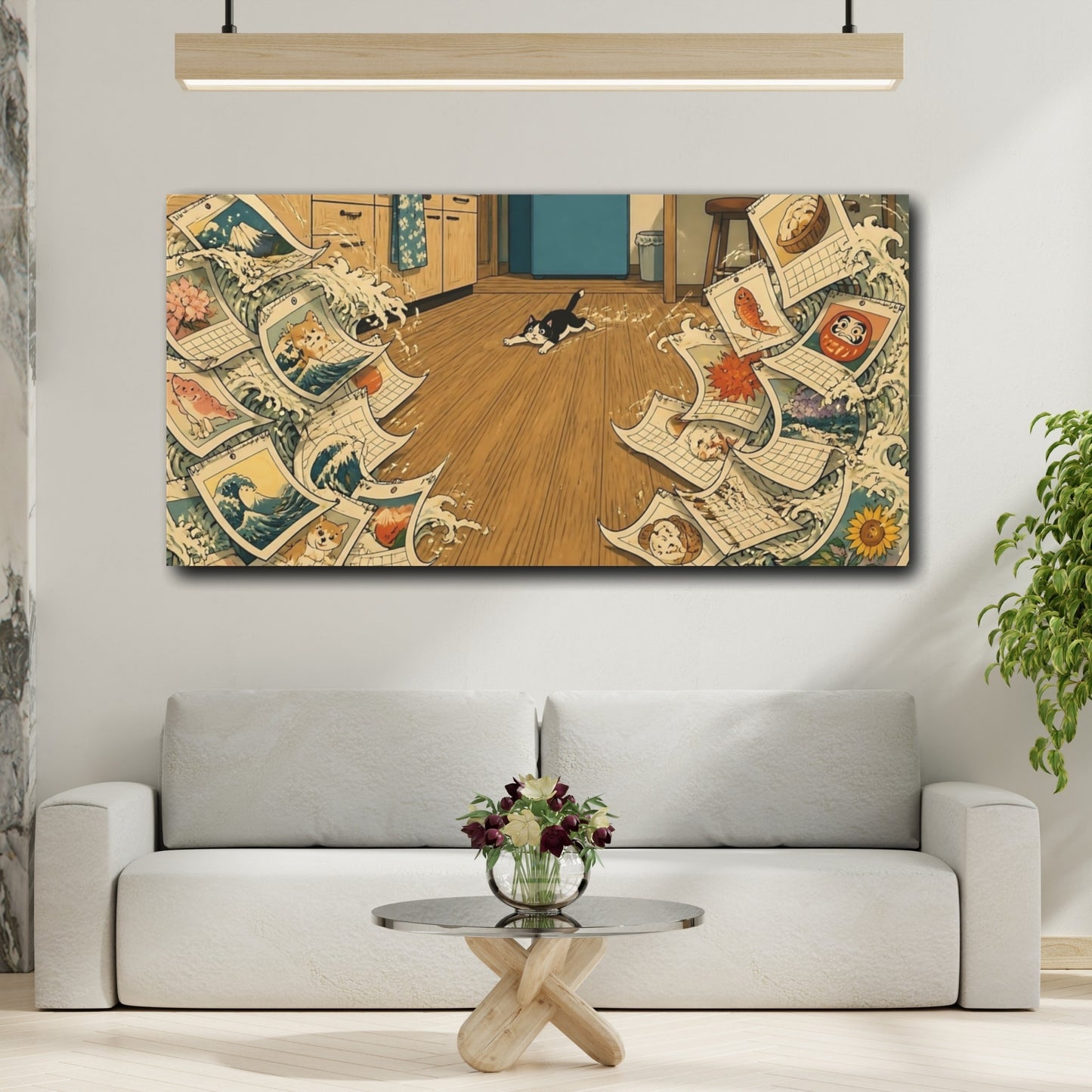 Mockup 2. Curious Kitchen Cat shown as canvas print