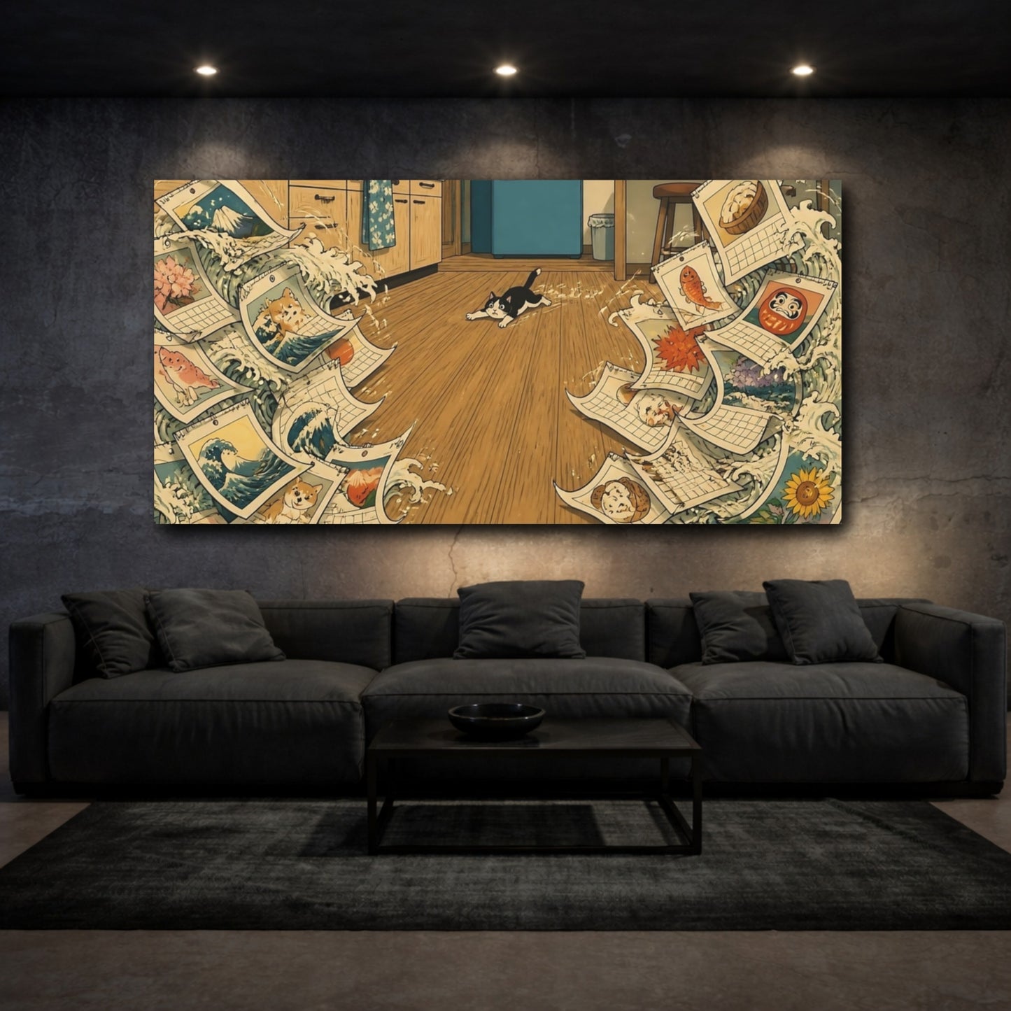 Mockup 3. Curious Kitchen Cat shown as canvas print
