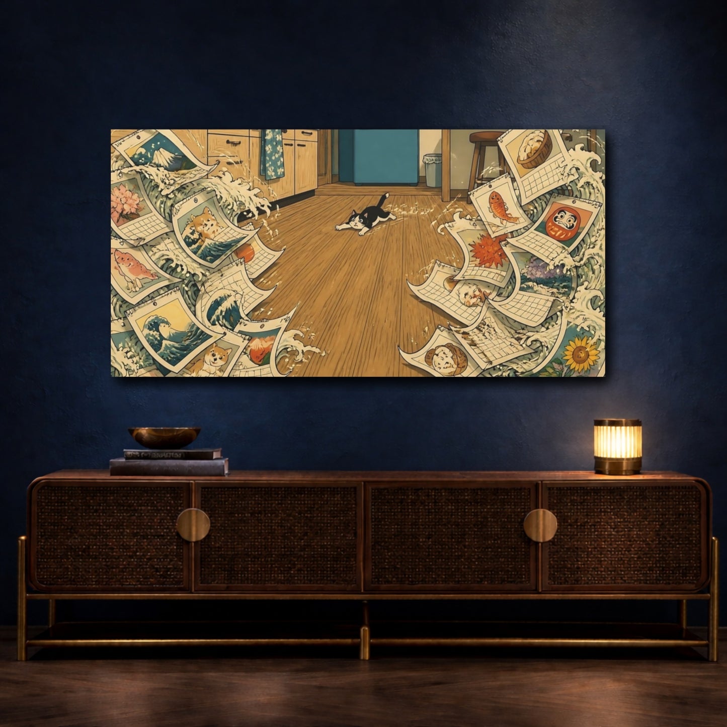 Mockup 4. Curious Kitchen Cat shown as canvas print