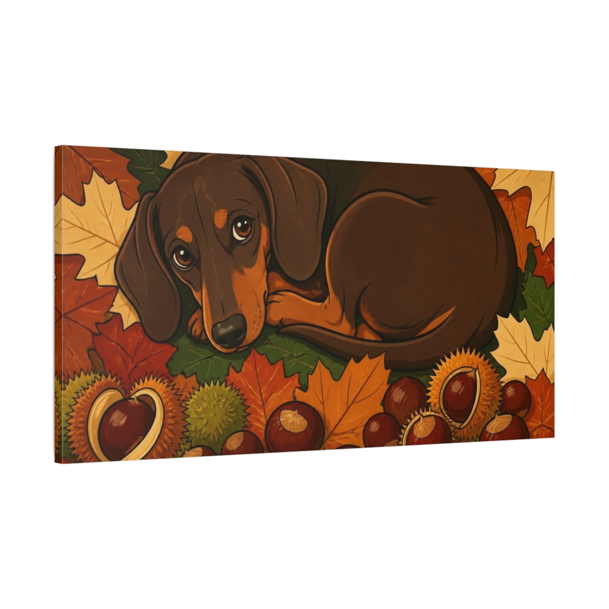 Main Mockup. Curled Dachshund Pets shown as canvas print