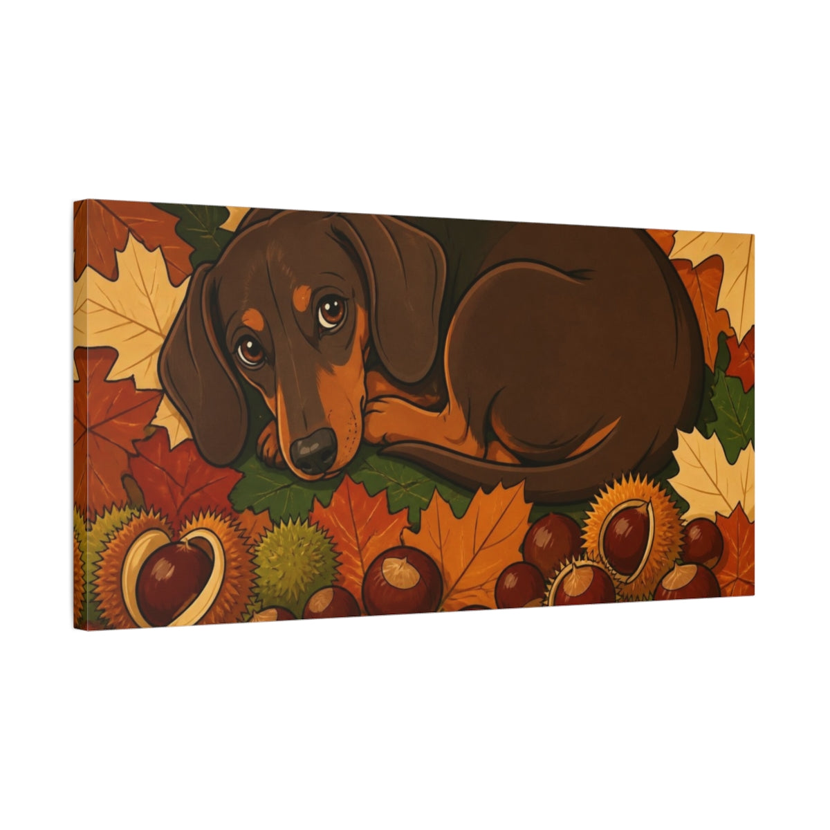 Side Mockup 1. Curled Dachshund Pets shown as canvas print