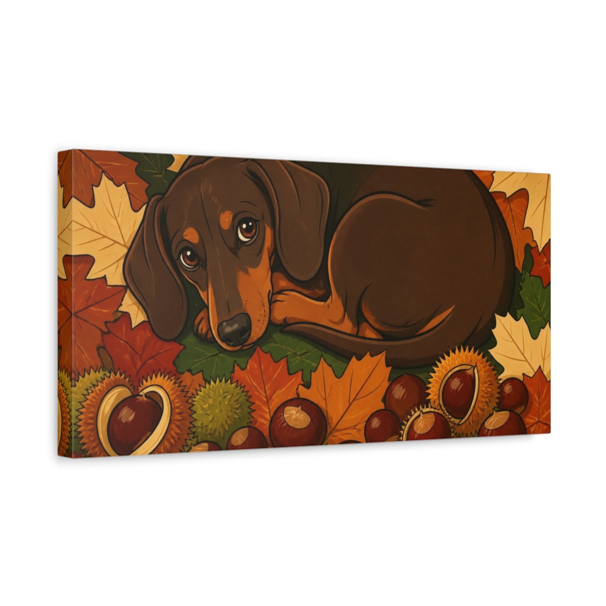 Side Mockup 3. Curled Dachshund Pets shown as canvas print