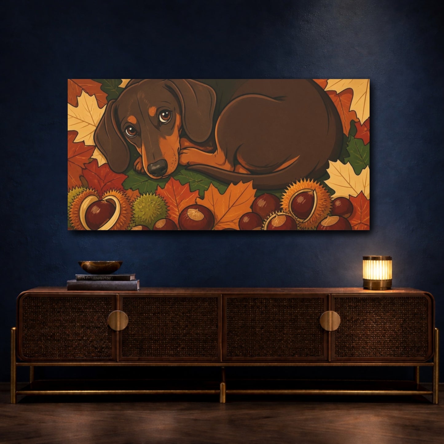Mockup 4. Curled Dachshund Pets shown as canvas print