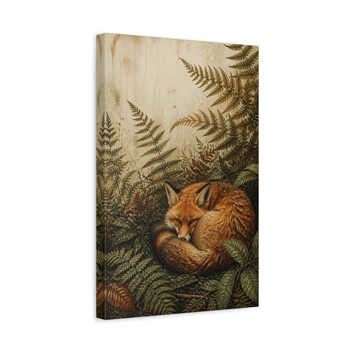 Side Mockup 4. Curled Fox Animal shown as canvas print