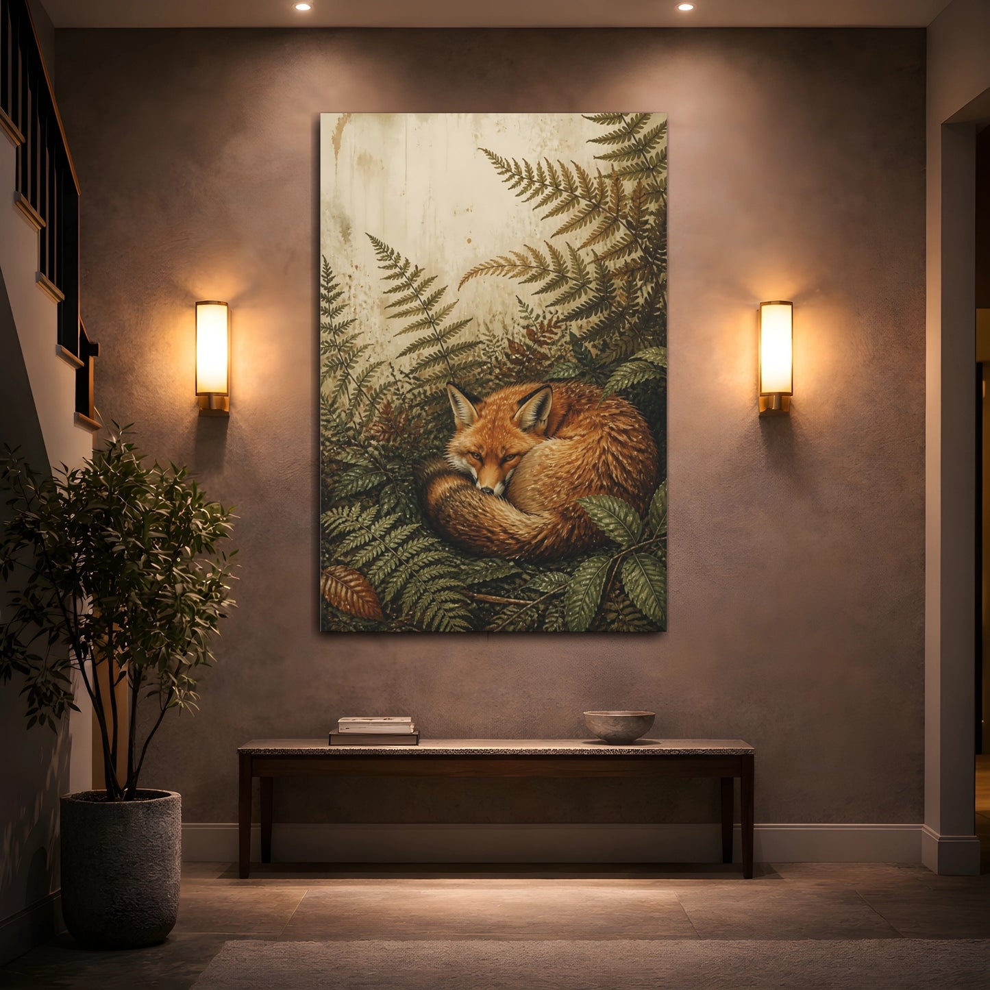 Mockup 2. Curled Fox Animal shown as canvas print